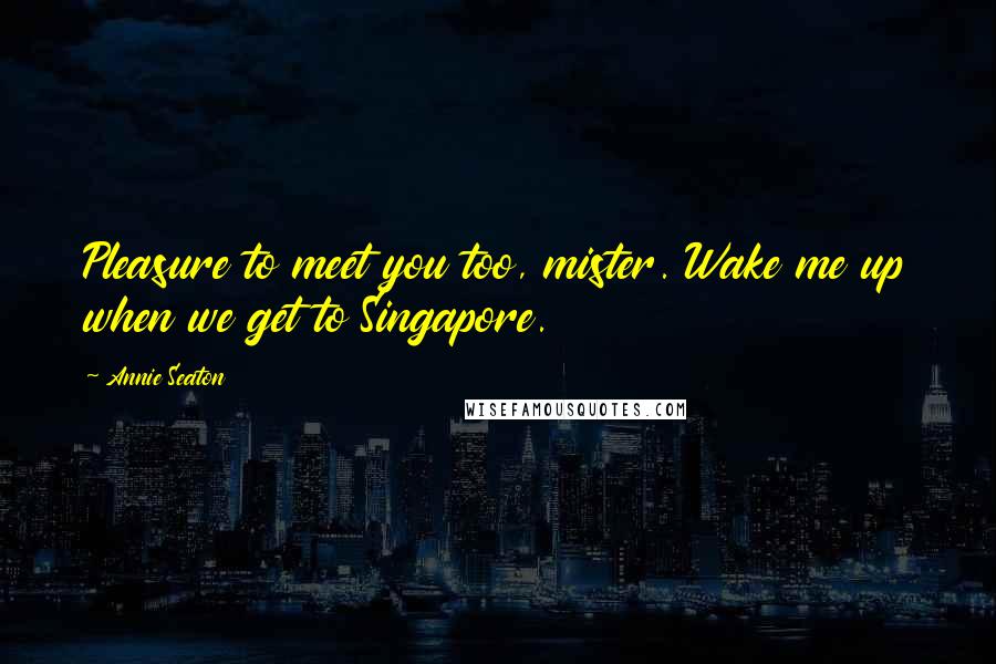 Annie Seaton Quotes: Pleasure to meet you too, mister. Wake me up when we get to Singapore.