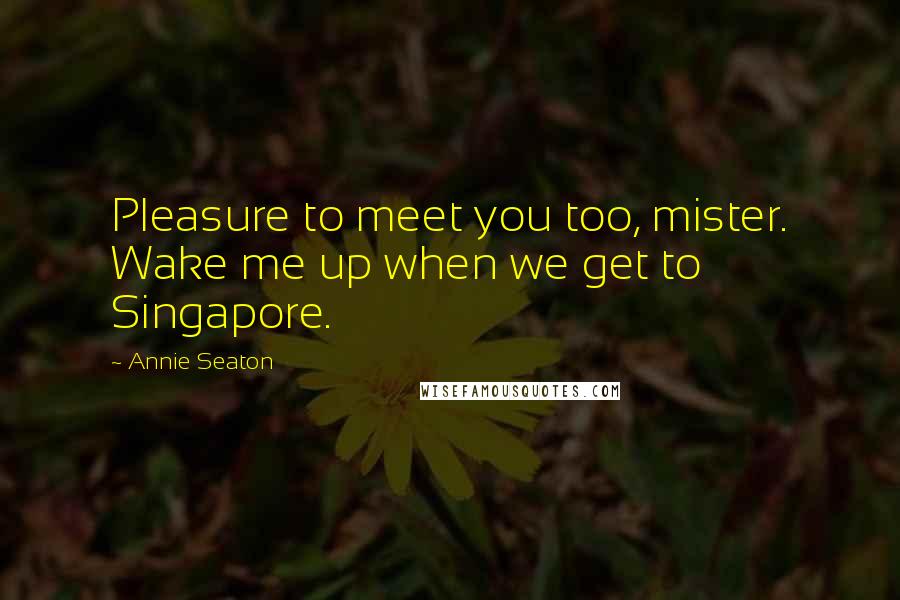 Annie Seaton Quotes: Pleasure to meet you too, mister. Wake me up when we get to Singapore.