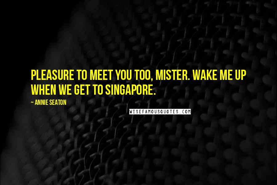 Annie Seaton Quotes: Pleasure to meet you too, mister. Wake me up when we get to Singapore.