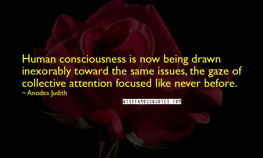 Anodea Judith Quotes: Human consciousness is now being drawn inexorably toward the same issues, the gaze of collective attention focused like never before.