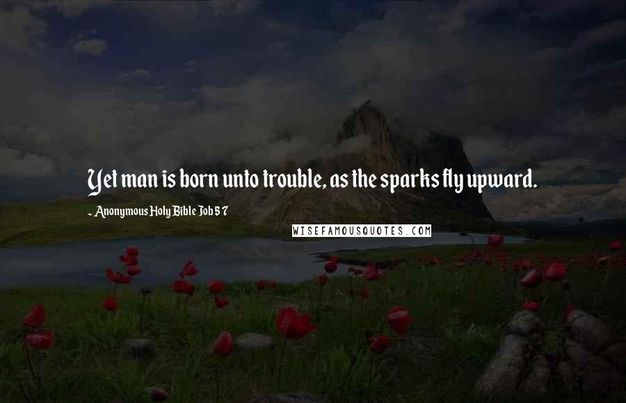 Anonymous Holy Bible Job 5 7 Quotes: Yet man is born unto trouble, as the sparks fly upward.
