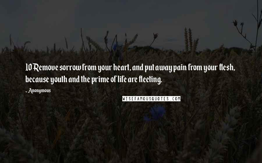 Anonymous Quotes: 10 Remove sorrow from your heart, and put away pain from your flesh, because youth and the prime of life are fleeting.