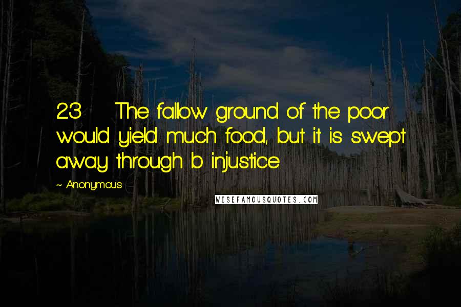 Anonymous Quotes: 23 The fallow ground of the poor would yield much food, but it is swept away through b injustice.