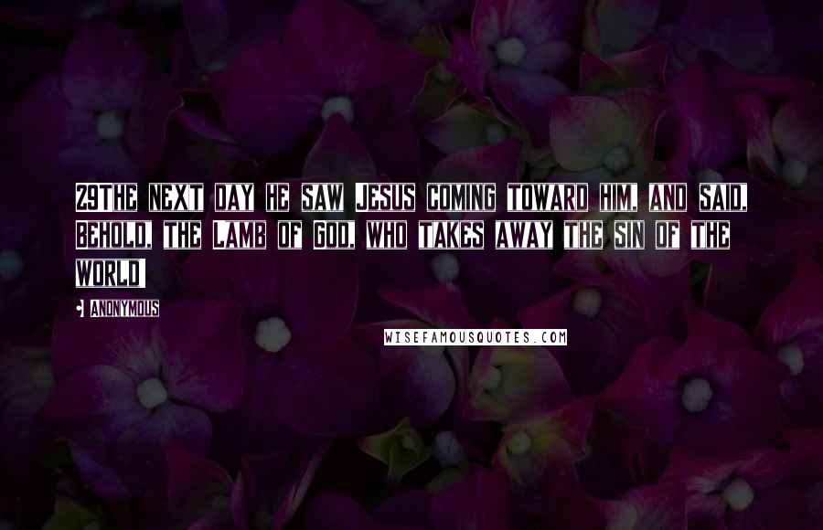 Anonymous Quotes: 29The next day he saw Jesus coming toward him, and said, Behold, the Lamb of God, who takes away the sin of the world!