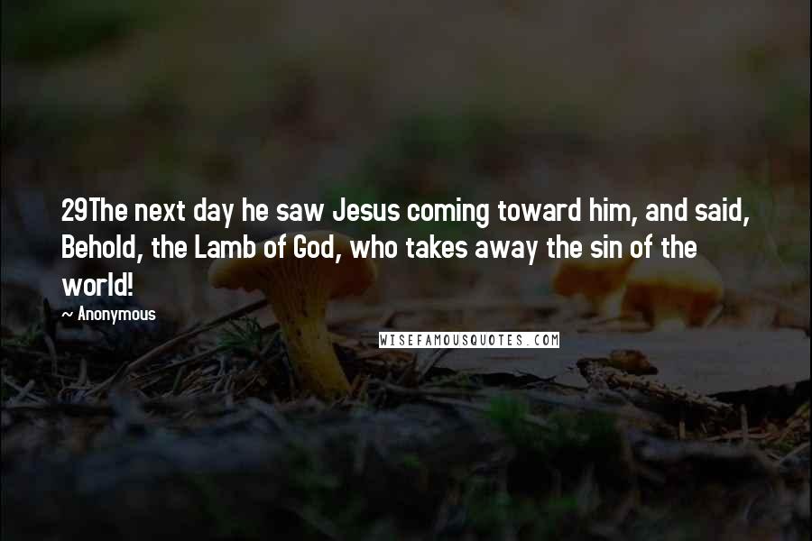 Anonymous Quotes: 29The next day he saw Jesus coming toward him, and said, Behold, the Lamb of God, who takes away the sin of the world!