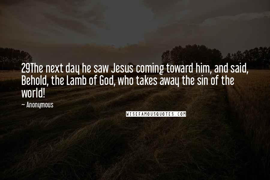Anonymous Quotes: 29The next day he saw Jesus coming toward him, and said, Behold, the Lamb of God, who takes away the sin of the world!
