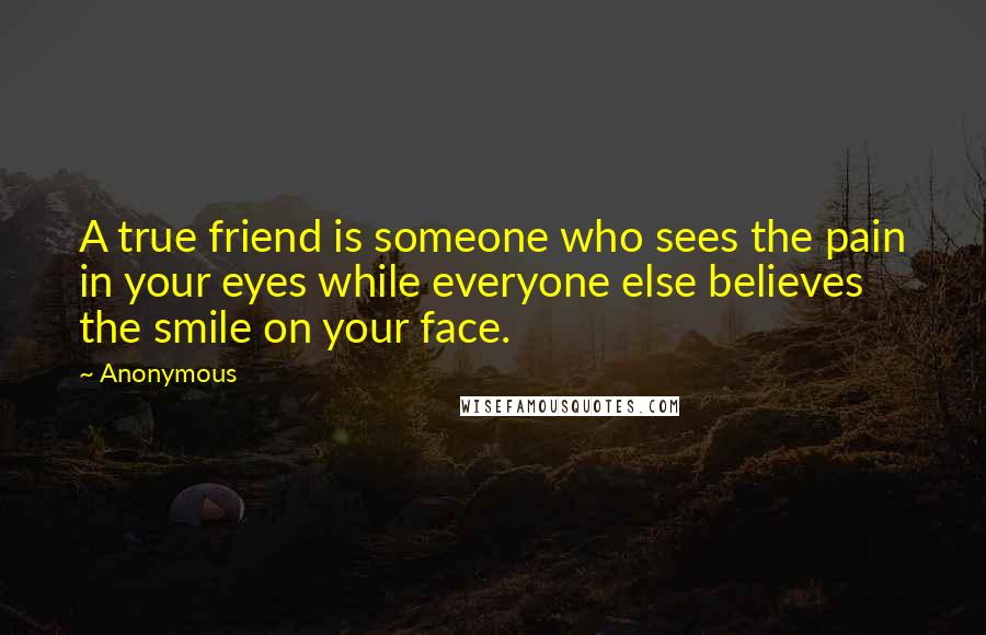 Anonymous Quotes: A true friend is someone who sees the pain in your eyes while everyone else believes the smile on your face.