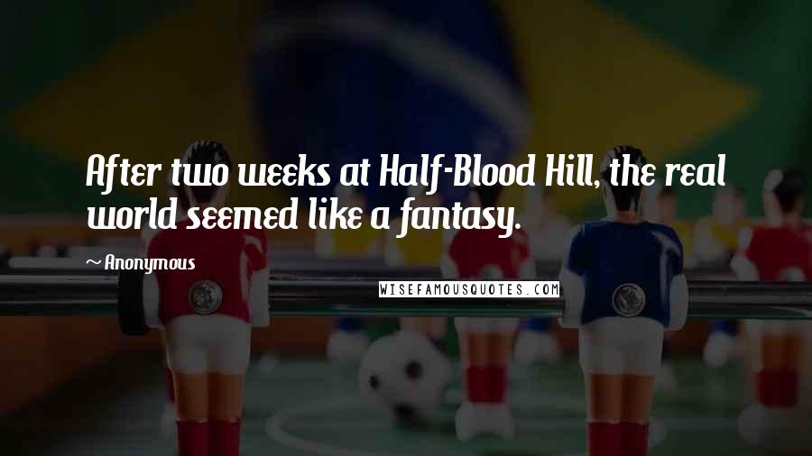 Anonymous Quotes: After two weeks at Half-Blood Hill, the real world seemed like a fantasy.