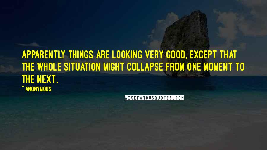 Anonymous Quotes: Apparently things are looking very good, except that the whole situation might collapse from one moment to the next.