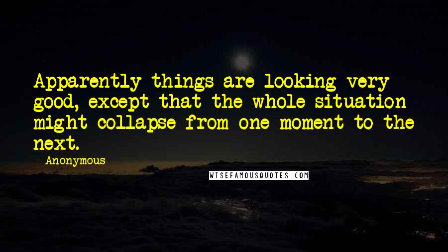 Anonymous Quotes: Apparently things are looking very good, except that the whole situation might collapse from one moment to the next.