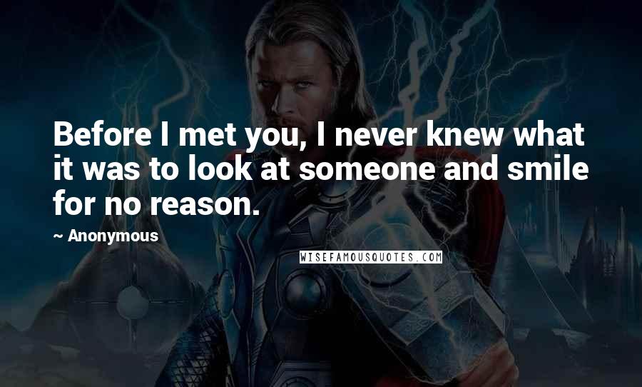 Anonymous Quotes: Before I met you, I never knew what it was to look at someone and smile for no reason.
