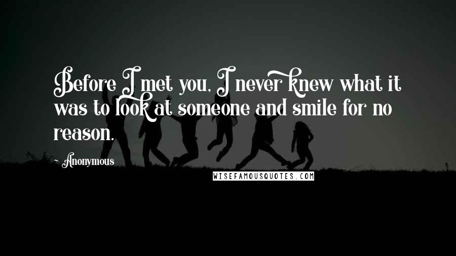 Anonymous Quotes: Before I met you, I never knew what it was to look at someone and smile for no reason.