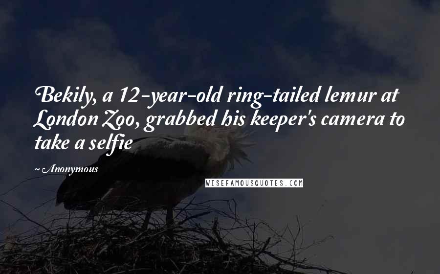 Anonymous Quotes: Bekily, a 12-year-old ring-tailed lemur at London Zoo, grabbed his keeper's camera to take a selfie