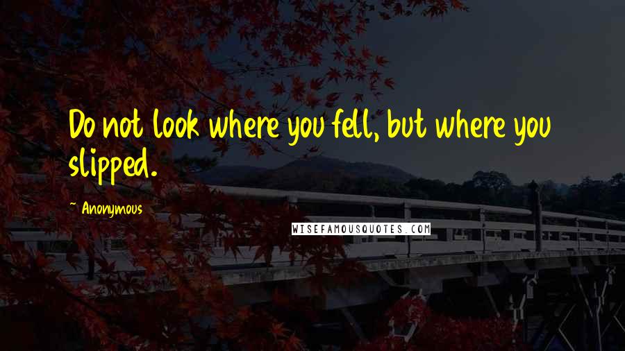 Anonymous Quotes: Do not look where you fell, but where you slipped.