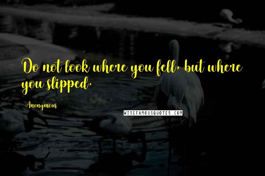 Anonymous Quotes: Do not look where you fell, but where you slipped.