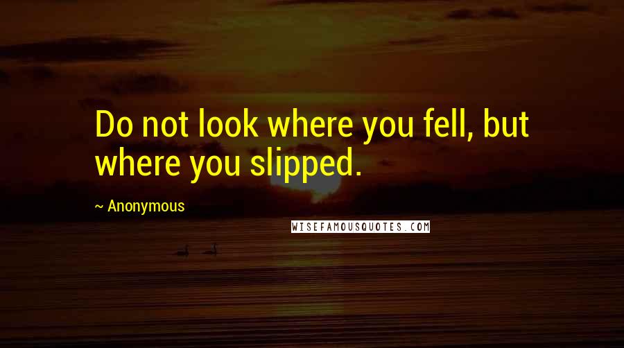 Anonymous Quotes: Do not look where you fell, but where you slipped.