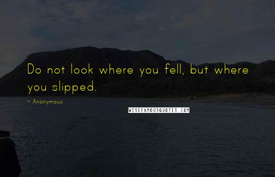 Anonymous Quotes: Do not look where you fell, but where you slipped.