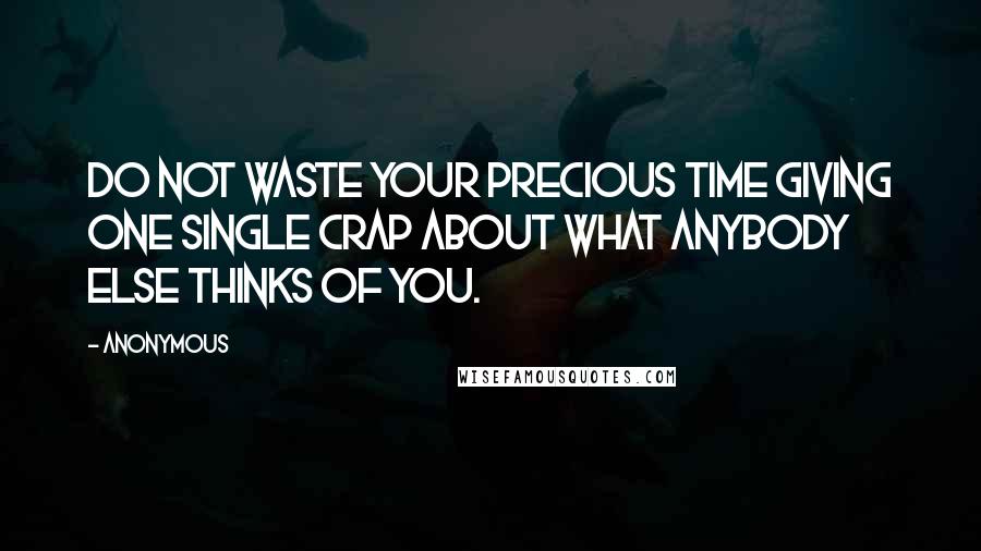 Anonymous Quotes: DO NOT WASTE YOUR PRECIOUS TIME GIVING ONE SINGLE CRAP ABOUT WHAT ANYBODY ELSE THINKS OF YOU.