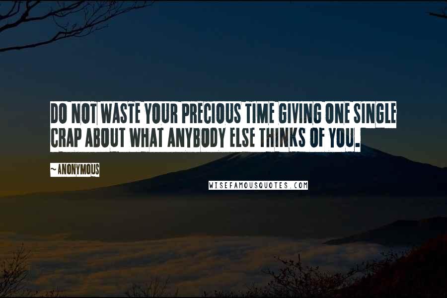 Anonymous Quotes: DO NOT WASTE YOUR PRECIOUS TIME GIVING ONE SINGLE CRAP ABOUT WHAT ANYBODY ELSE THINKS OF YOU.