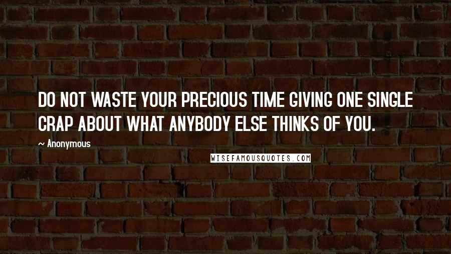 Anonymous Quotes: DO NOT WASTE YOUR PRECIOUS TIME GIVING ONE SINGLE CRAP ABOUT WHAT ANYBODY ELSE THINKS OF YOU.