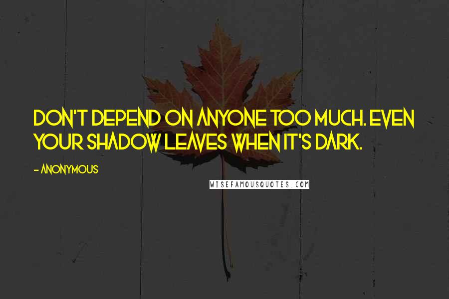 Anonymous Quotes: Don't depend on anyone too much. Even your shadow leaves when it's dark.