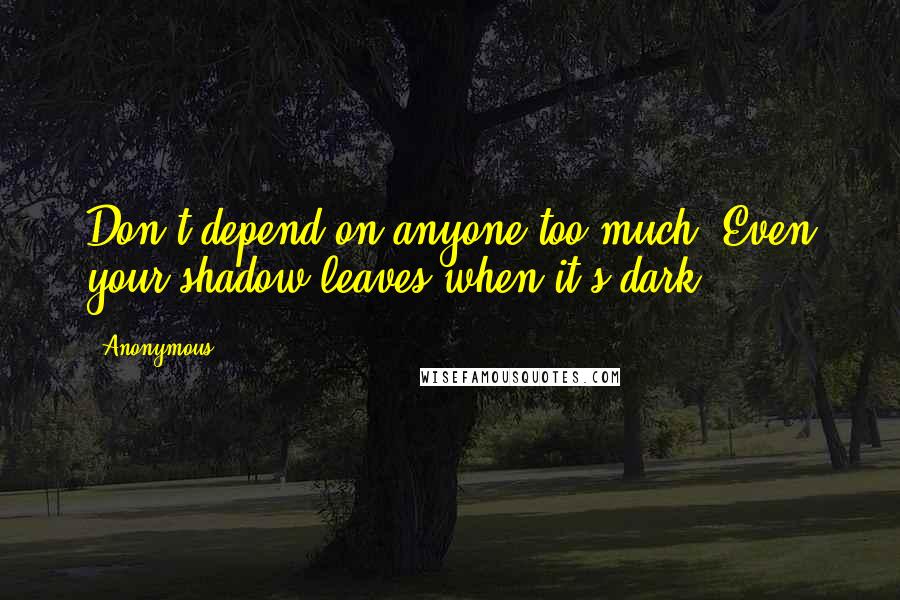 Anonymous Quotes: Don't depend on anyone too much. Even your shadow leaves when it's dark.