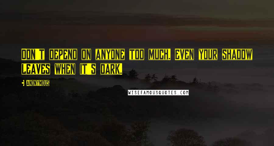 Anonymous Quotes: Don't depend on anyone too much. Even your shadow leaves when it's dark.