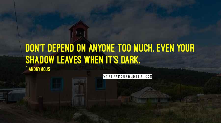 Anonymous Quotes: Don't depend on anyone too much. Even your shadow leaves when it's dark.