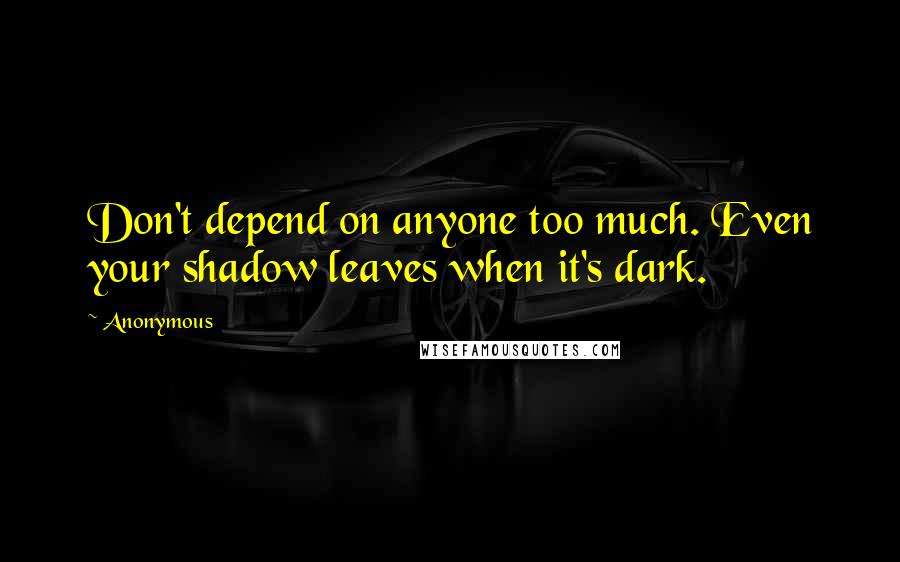 Anonymous Quotes: Don't depend on anyone too much. Even your shadow leaves when it's dark.