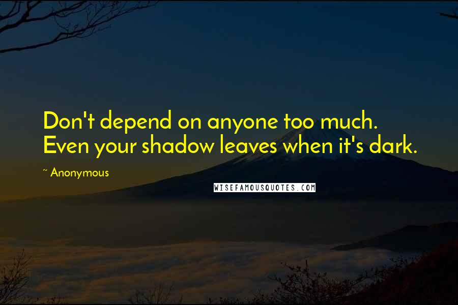 Anonymous Quotes: Don't depend on anyone too much. Even your shadow leaves when it's dark.