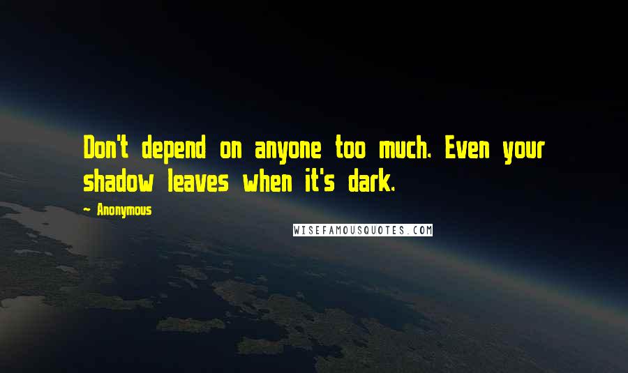 Anonymous Quotes: Don't depend on anyone too much. Even your shadow leaves when it's dark.