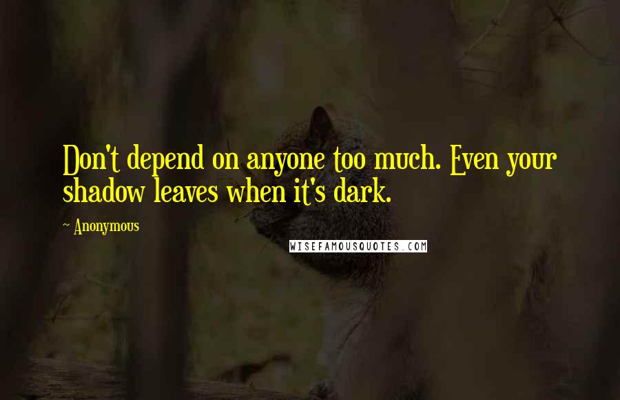 Anonymous Quotes: Don't depend on anyone too much. Even your shadow leaves when it's dark.