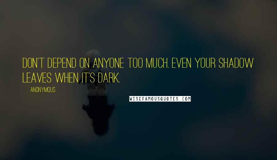 Anonymous Quotes: Don't depend on anyone too much. Even your shadow leaves when it's dark.