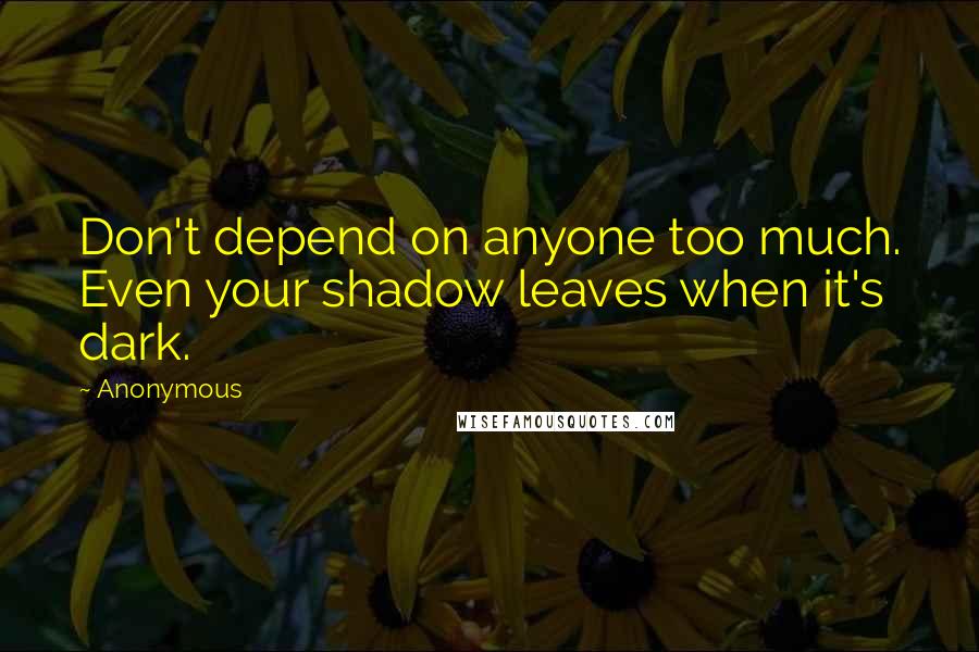 Anonymous Quotes: Don't depend on anyone too much. Even your shadow leaves when it's dark.