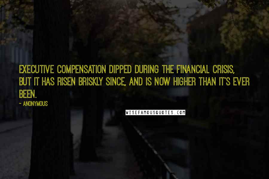 Anonymous Quotes: Executive compensation dipped during the financial crisis, but it has risen briskly since, and is now higher than it's ever been.