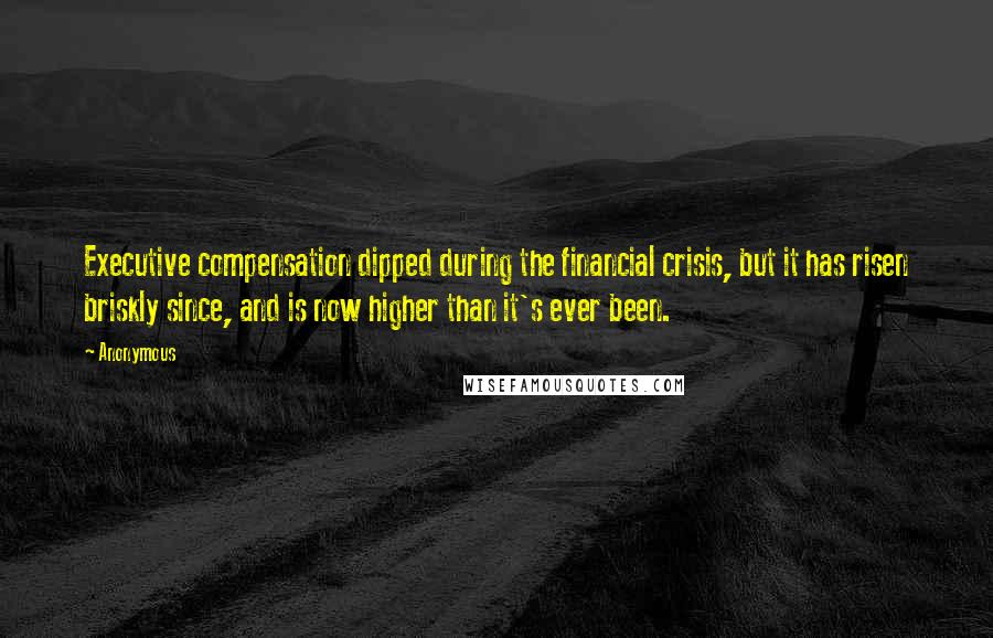 Anonymous Quotes: Executive compensation dipped during the financial crisis, but it has risen briskly since, and is now higher than it's ever been.