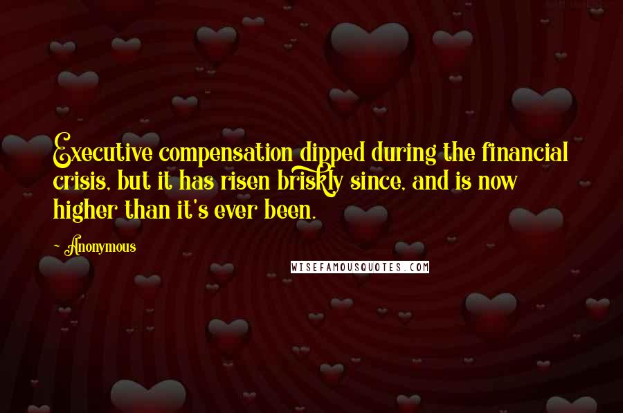 Anonymous Quotes: Executive compensation dipped during the financial crisis, but it has risen briskly since, and is now higher than it's ever been.