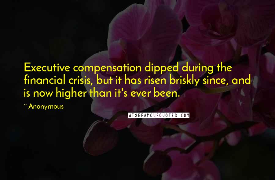 Anonymous Quotes: Executive compensation dipped during the financial crisis, but it has risen briskly since, and is now higher than it's ever been.