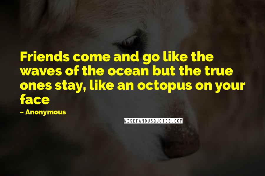 Anonymous Quotes: Friends come and go like the waves of the ocean but the true ones stay, like an octopus on your face