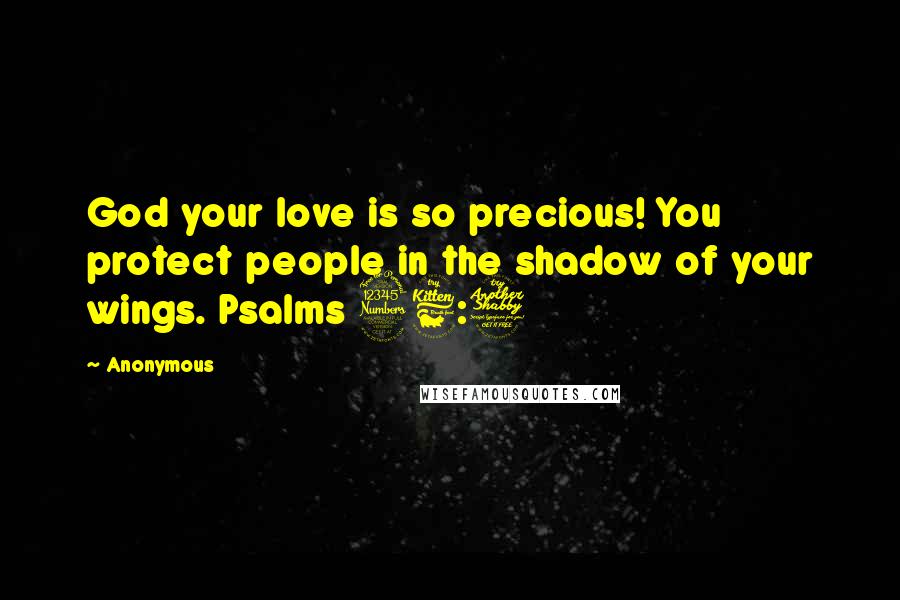 Anonymous Quotes: God your love is so precious! You protect people in the shadow of your wings. Psalms 36:7