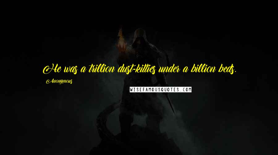 Anonymous Quotes: He was a trillion dust-kitties under a billion beds.