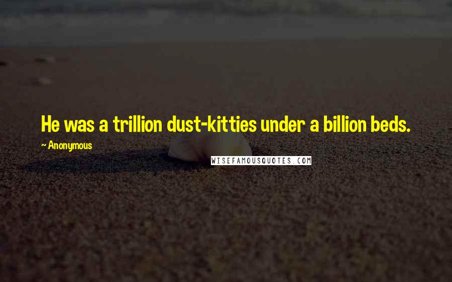 Anonymous Quotes: He was a trillion dust-kitties under a billion beds.