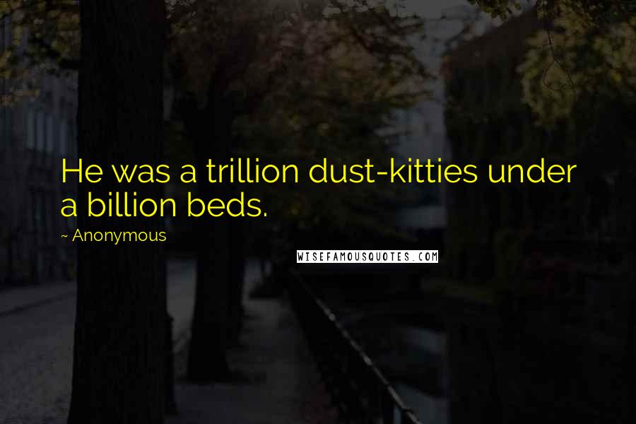 Anonymous Quotes: He was a trillion dust-kitties under a billion beds.