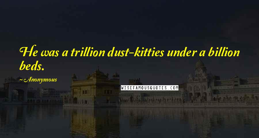 Anonymous Quotes: He was a trillion dust-kitties under a billion beds.