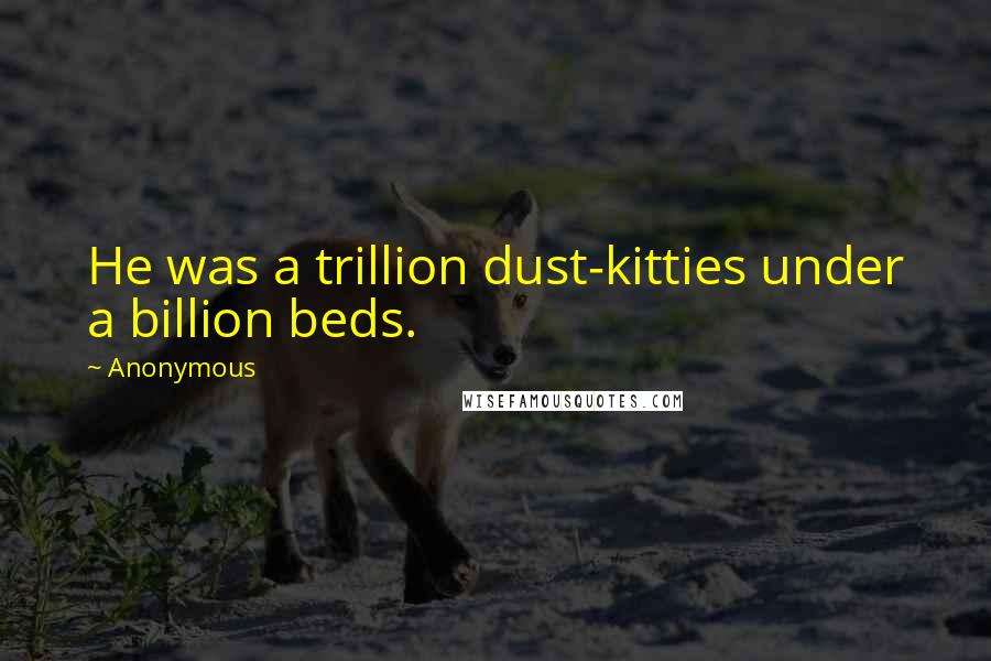 Anonymous Quotes: He was a trillion dust-kitties under a billion beds.