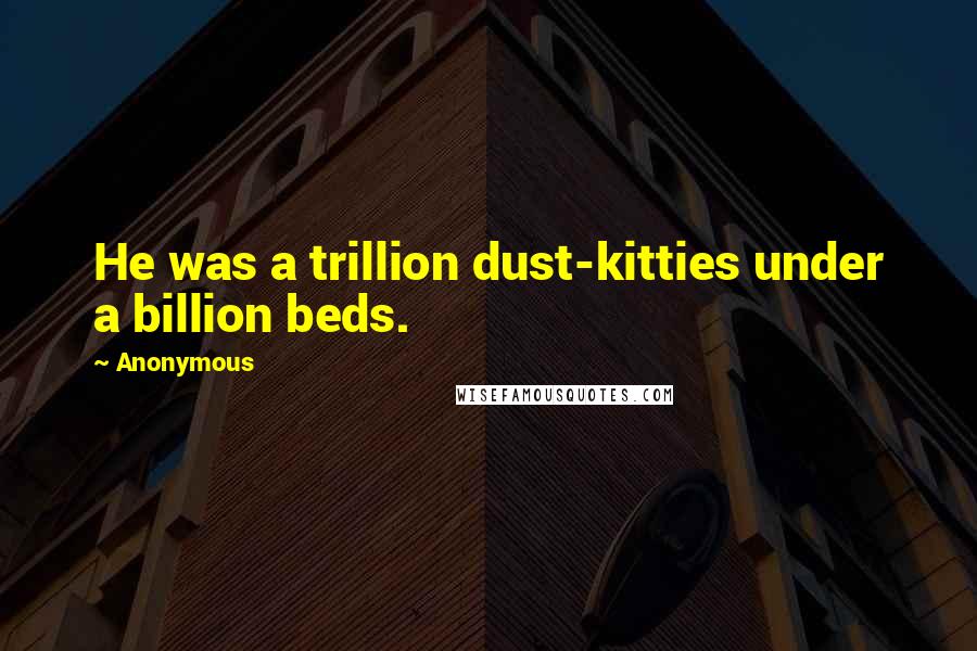 Anonymous Quotes: He was a trillion dust-kitties under a billion beds.