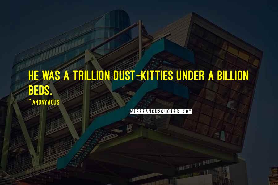 Anonymous Quotes: He was a trillion dust-kitties under a billion beds.