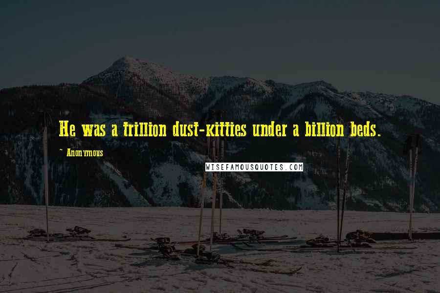 Anonymous Quotes: He was a trillion dust-kitties under a billion beds.