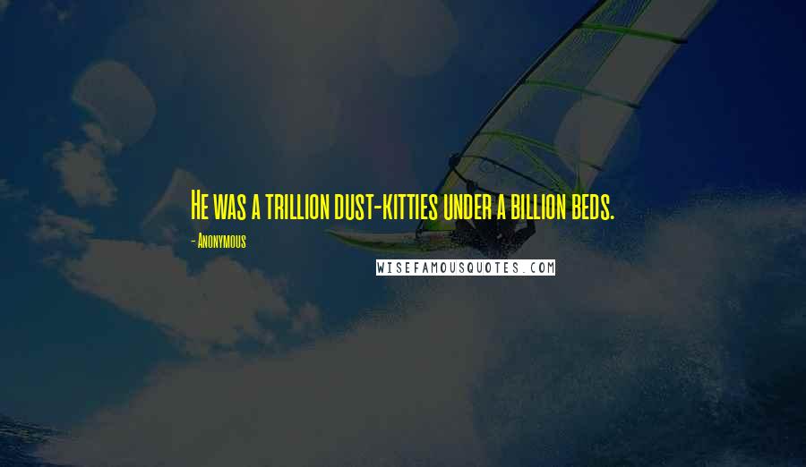 Anonymous Quotes: He was a trillion dust-kitties under a billion beds.