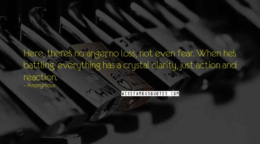 Anonymous Quotes: Here, there's no anger, no loss, not even fear. When he's battling, everything has a crystal clarity, just action and reaction.